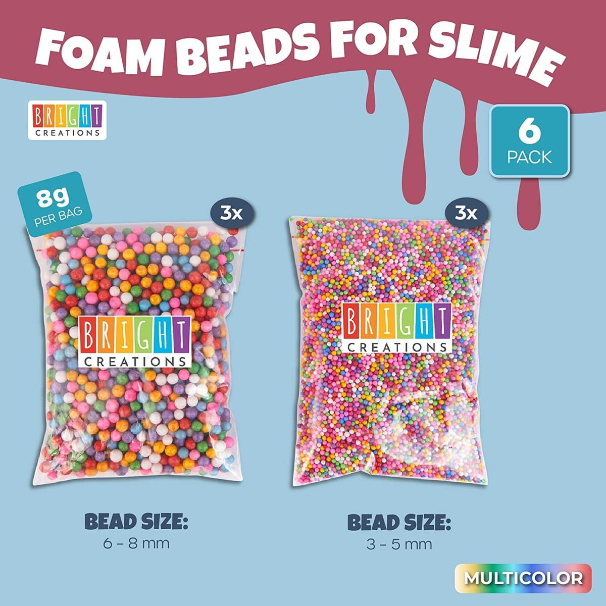 Bright Creations Rainbow Foam Beads for Slime, Art, Crafts Supplies (0.3 oz, 6 Pack, 75,000 Pieces)