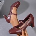 thumbnail image 4 of Xfvqtps Womens Mary Jane Heels Shoes Square Toe Ankle Strap Chunky Heel Spring Summer Vintage Style Comfortable Mid Heel Dressy Casual Wear, 4 of 9