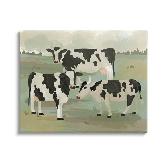 Rural Cows Grazing Trio Animals & Insects Graphic Art Gallery Wrapped Canvas Print Wall Art