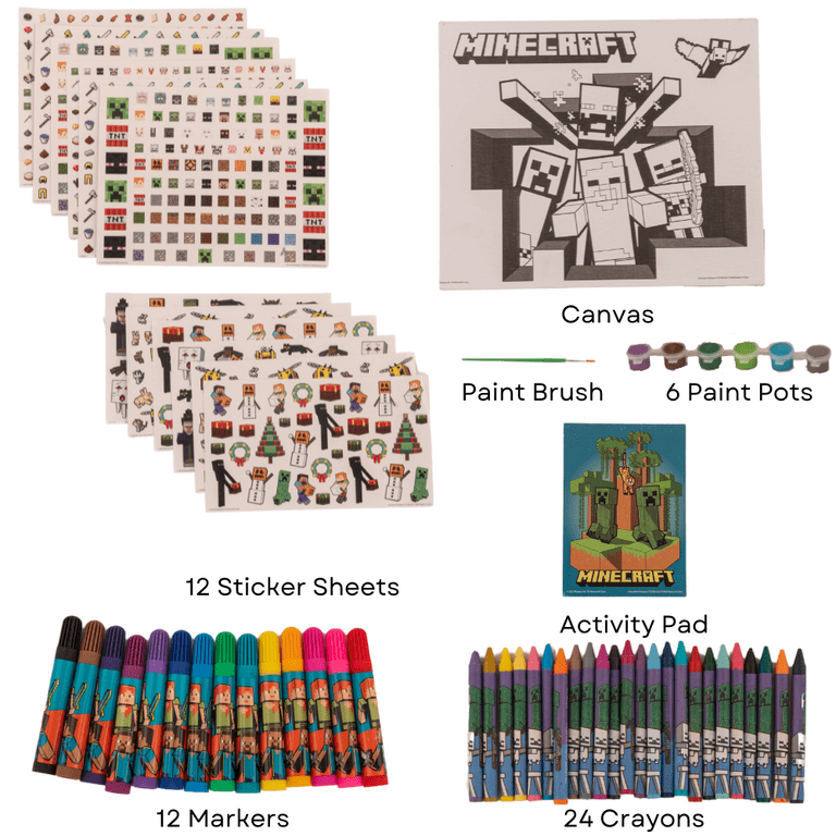 Minecraft Kids Art Set Stickers Markers and Paint Canvas 1000+ Piece Set 