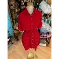 thumbnail image 4 of Red Collared Single-Breasted Tie-Waist Short Sleeve Shirt Dress With Ruched Detail, 4 of 5