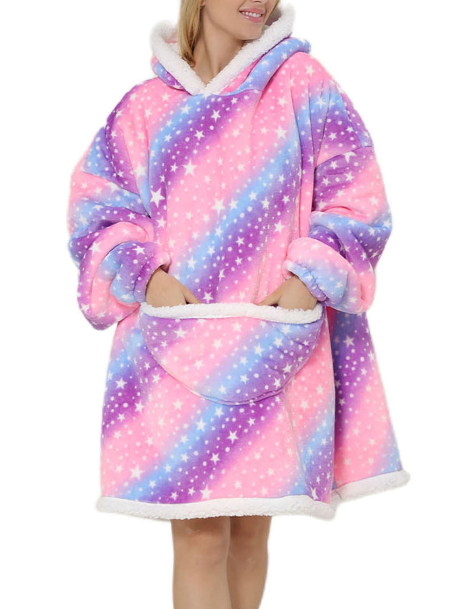 Inevnen Oversized Hooded Blanket Sweatshirt Sherpa Hoodie with Giant Pocket for Kids Adults