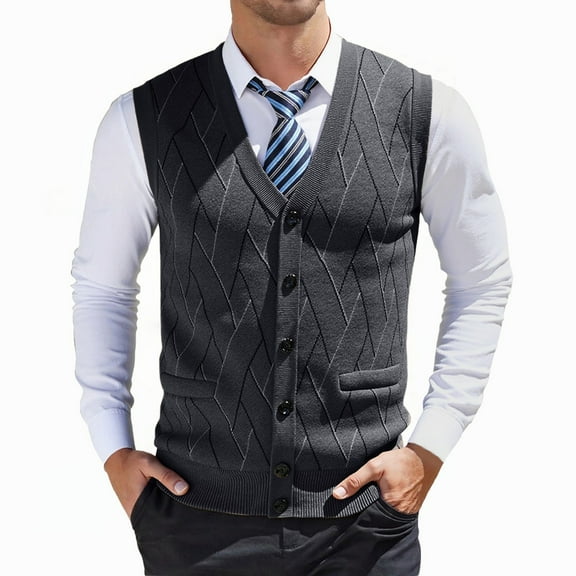 GBSYEWXS Vest Sweater For Men V-Neck Sleeveless Daily Wear Outwear Solid Color Black Sweaters