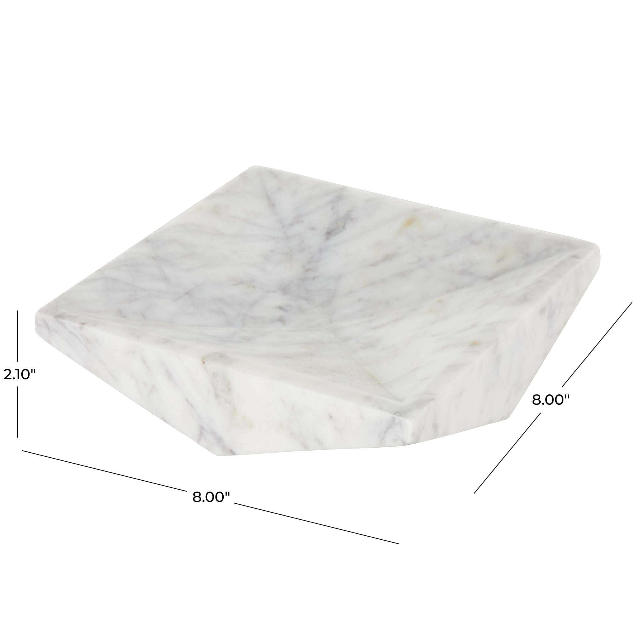DecMode 8" x 8" White Marble Square Geometric Tray, 1-Piece