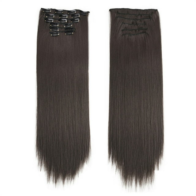 RKSTN Perruques Cheveux Humains Mode Cheveux Longs Extensions de Cheveux à Clip Perruque Lisse Complète Perruques Sans Colle