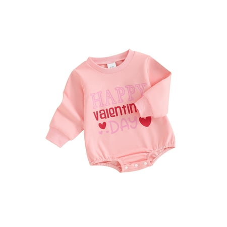 

Co.MMehjri Newborn Baby Girls Valentine s Day Romper 0-18M Infant Long Sleeve Heart Letter Print Sweatshirt Romper