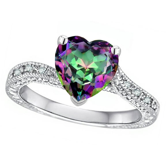 Star K� Antique Vintage Style Heart Shape 8mm Rainbow Mystic Topaz Solitaire Engagement Promise Ring