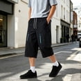 thumbnail image 2 of Summer Mens Cargo Shorts Solid Color Drawstring Pants Outdoor Loose Fit Trousers Casual Athletic Beach Shorts With Pockets, 2 of 4