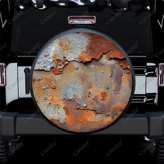 Rusted Metal Grunge Polyester Universal Spare Wheel Tire Cover Custom Tire-Covers for Trailer RV SUV Truck Camper
