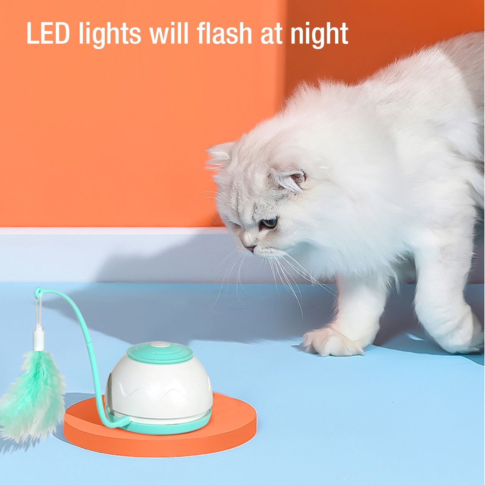 YAHHU Interactive Electric Cat Toy Smart 4-Speed Rotatable LED Teaser Stick With Feathers Low Noise Operation For Feline Exercise Green (5.12 inches / 13 cm)