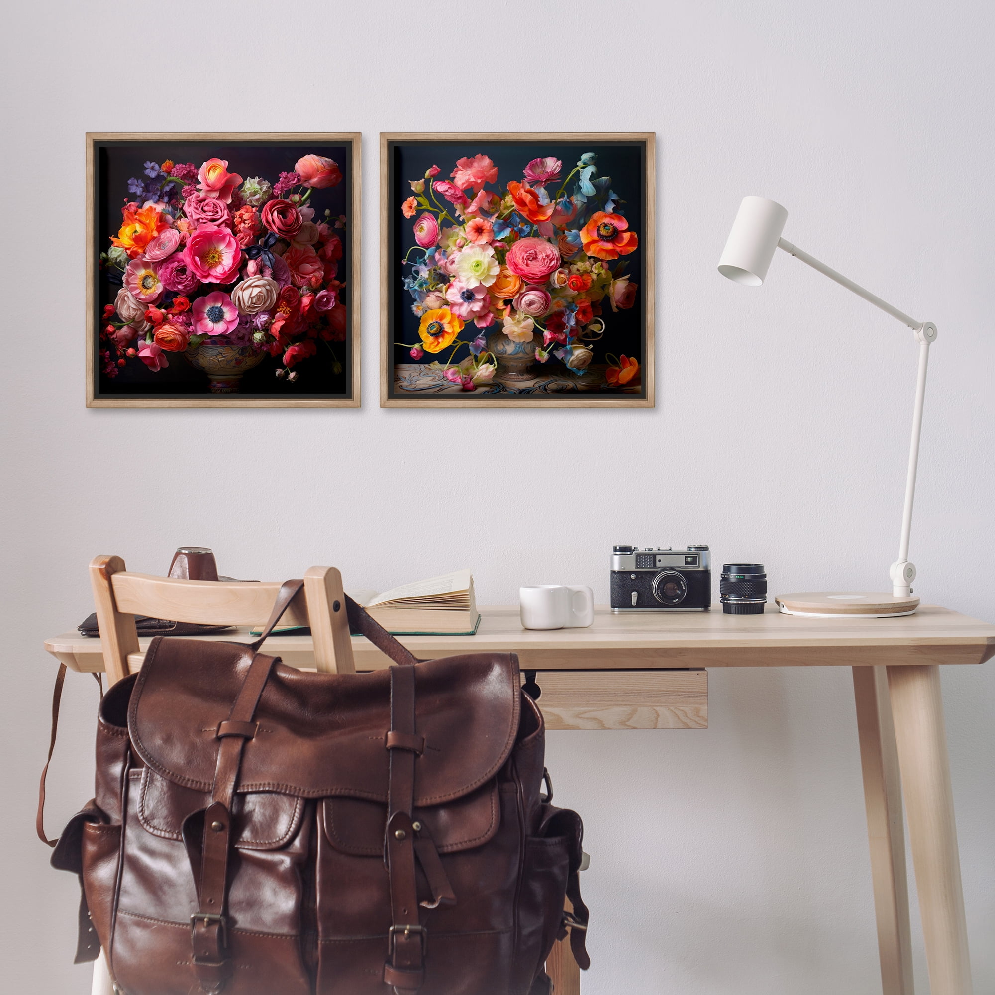 Stupell Industries Stunning Still Life Floral Arrangement Plants & Flowers Photography Brown Floater Framed Canvas Art Print Wall Art, 18 x 18, Set of 2