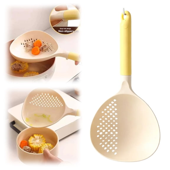 2 In 1 Silicone Slotted Spoon and Spoon, Large Skimmer Slotted Spoon, Silicone Strainer Skimmer Ladle Spoon Spider for Cooking and Frying, Pasta Strainer Spoon Frying Kitchen Cooking Colander