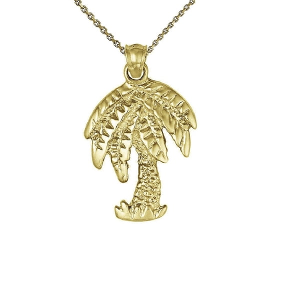 925 Sterling Silver Yellow Gold Plated 1mm Cable Chain Necklace w/ Palm Tree Pendant