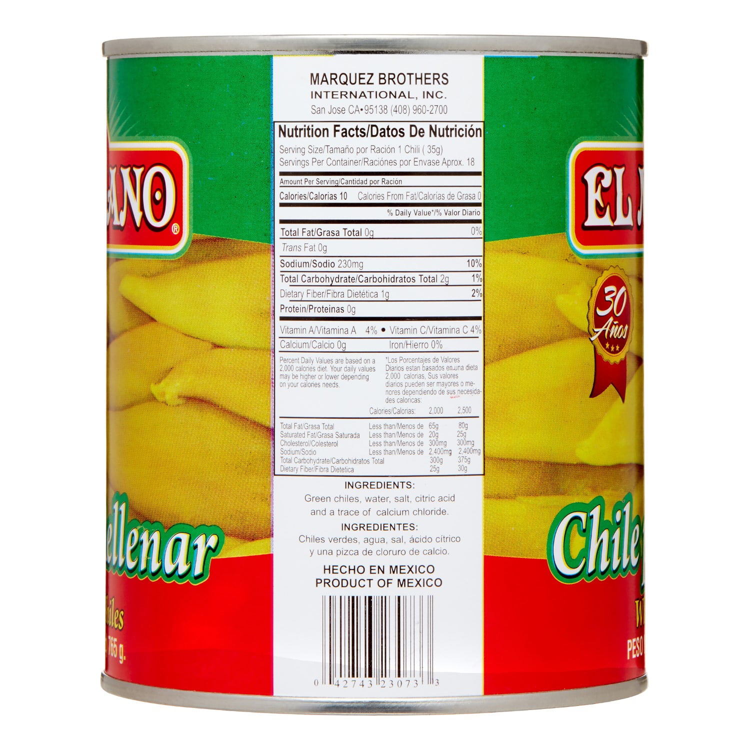 (2 pack) El Mexicano Whole Green Chiles, Chile para Rellenar, 27 oz Can