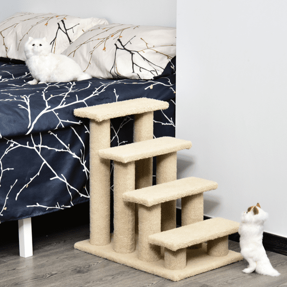 4-Step Cat Scratching Post Steps - 8 Scratch Posts, Berber Fleece & Particle Board, 44lbs Capacity, Portable for Cats