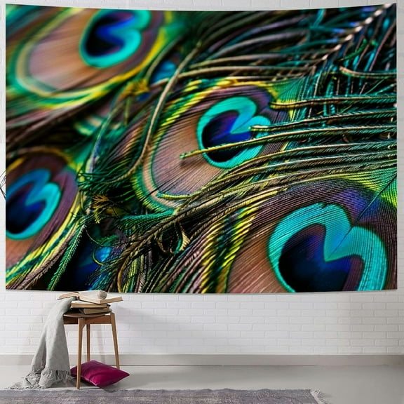 Autua Peacock Feathers Tapestry Wall Hanging Unique Style Graphic Tapestries Home Wall Decor Art for Living Room Bedroom Apartment Farmhouse Dorm - 4 Sizes Available 40x30inch