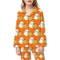 thumbnail image 5 of RUTAYY Girls Pajama Set Cute Ghost Pumpkin Halloween Graphic 2 Piece Sleep Set Long Sleeve Notch Neck Kids Cozy Indoor Outfit Orange, 5 of 5