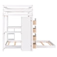 thumbnail image 4 of Twin over Twin Size Bunk Bed with Built-in Desk and 4 Storage Drawers, Solid Wood Bunk Bed Frame with Open Shelves and Full-length Guardrails, Space Saving Bunk Beds for Kids Boys Girls Bedroom, White, 4 of 7