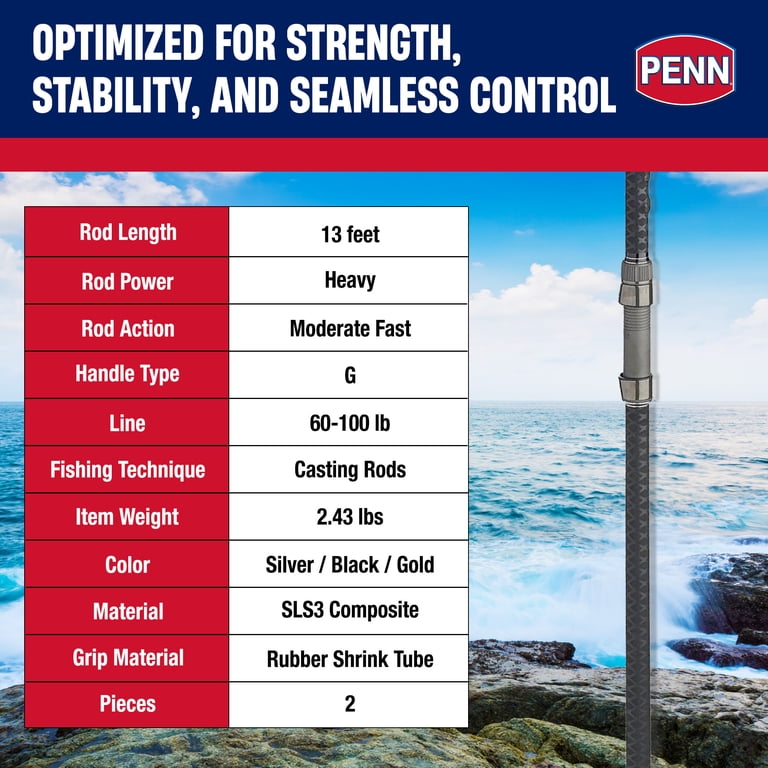 Penn Carnage III Surf Conventional Casting Fishing Rod, 13' ULUA