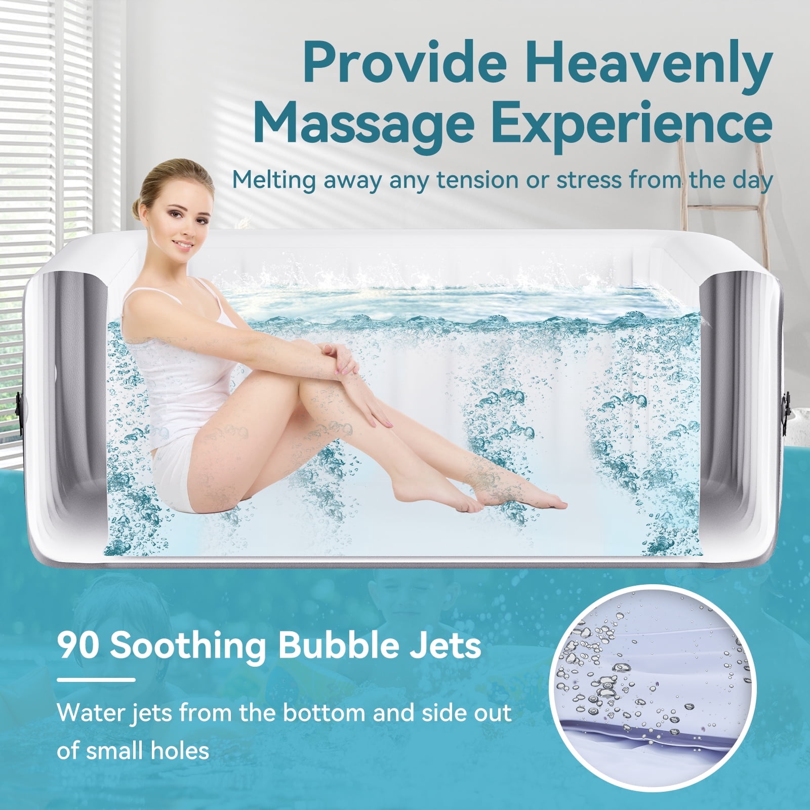 Outdoor Inflatable Hot Tub Spa for 2 Person Oval 145 Gallon Backyard Couple AirJet Hottub with 90 Bubble Jets - Control Panel, Includes Energy Efficient Cover and Filter and Side Table