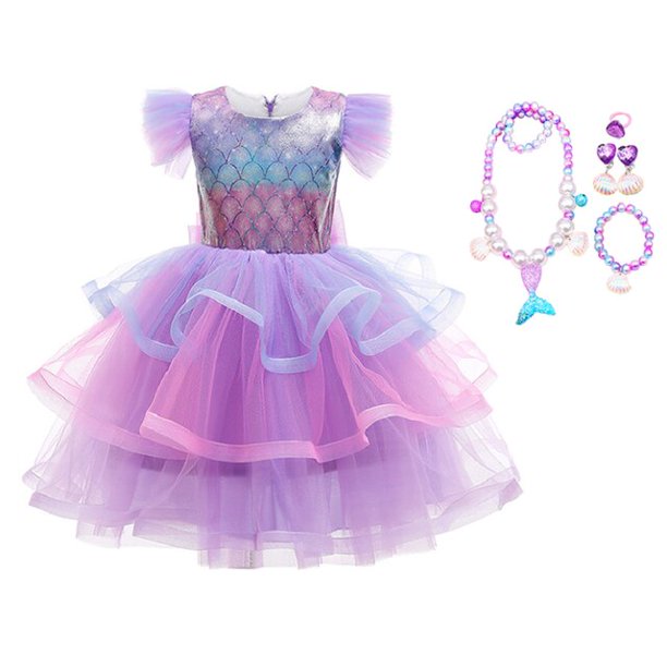 Mermaid Ariel Princess Girl Dress Disfraces de cosplay para niños Baby Girl Mermaid Dress Up Sets Niños Halloween Wedding Clothing6T(130) Gao Jinjia LED