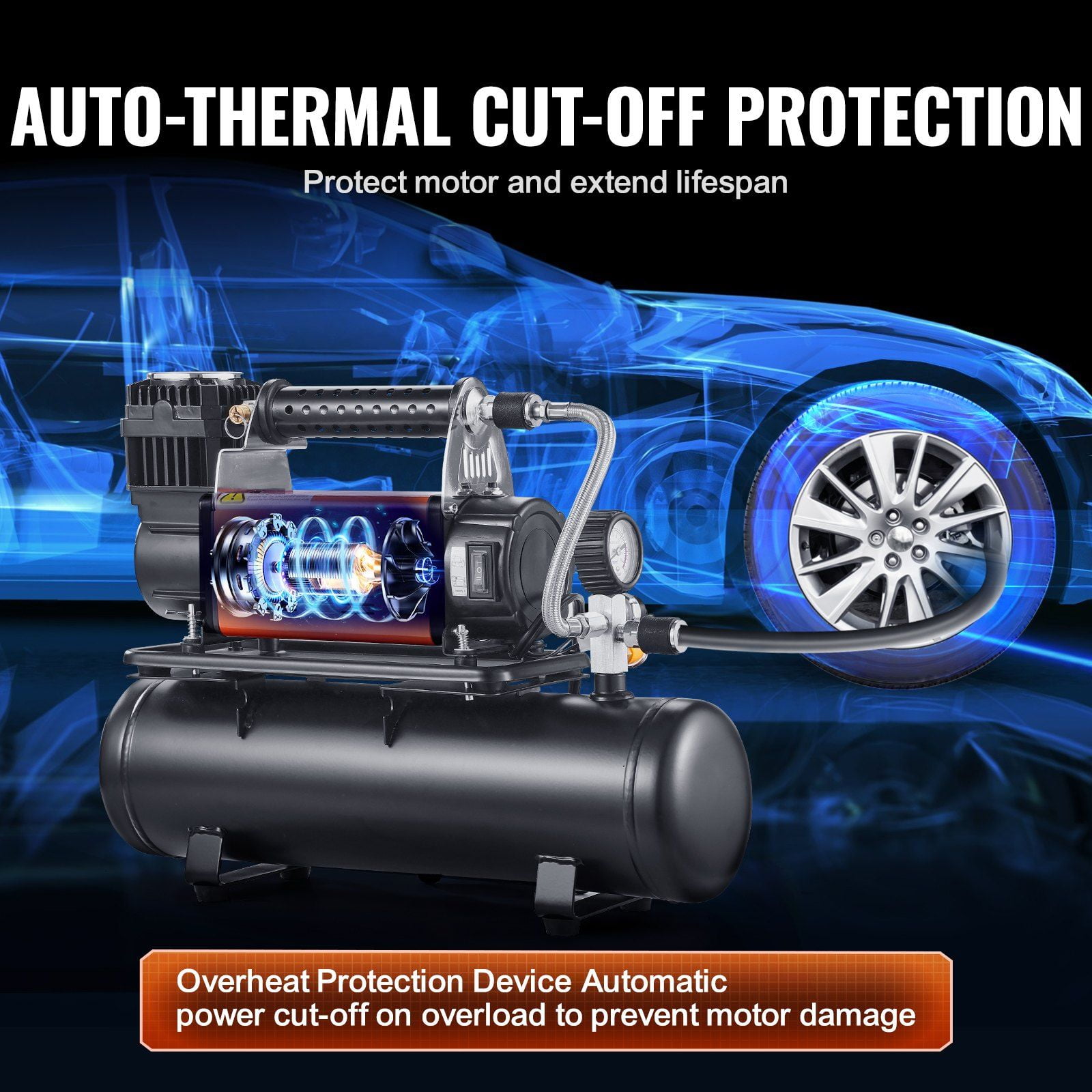 12V Portable Air Compressor with 6L Tank, 150 PSI Heavy Duty Tire Inflator for Trucks, SUVs, RVs, and Off-Road Vehicles