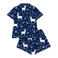 thumbnail image 4 of MEZZALL Women Christmas Elk Printed Pajama Sets Lapel Short Sleeve Button Down Tops with Shorts For Autumn Holiday Wear 2 Piece Sleepwear, 4 of 8