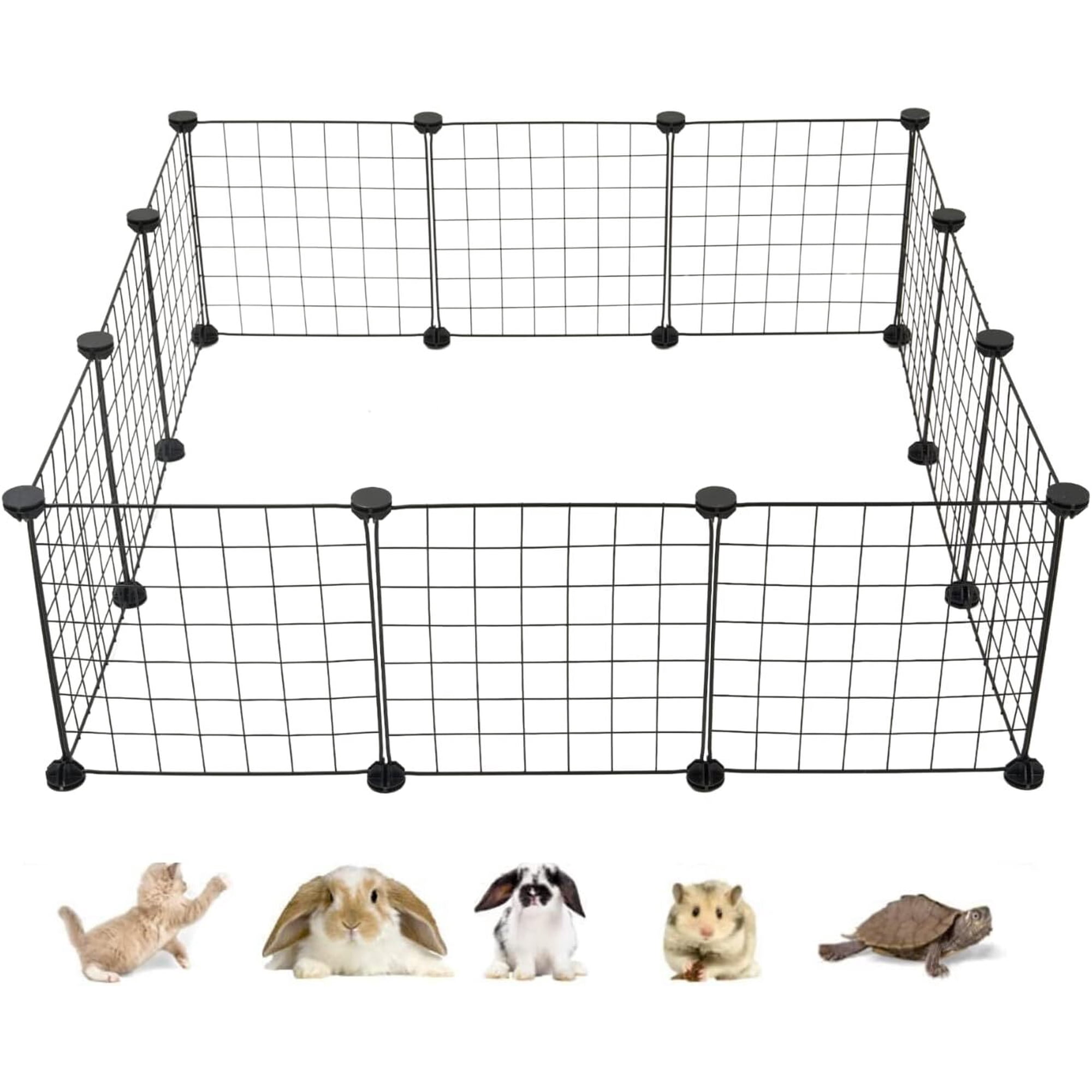 Pet Playpen, Small Animal Cage, Pet Fence DIY Metal Enclosure for Guinea Pigs, Hamsters, Rabbits, Hedgehogs, 15 X 15 Inch, 12 Panels, Black