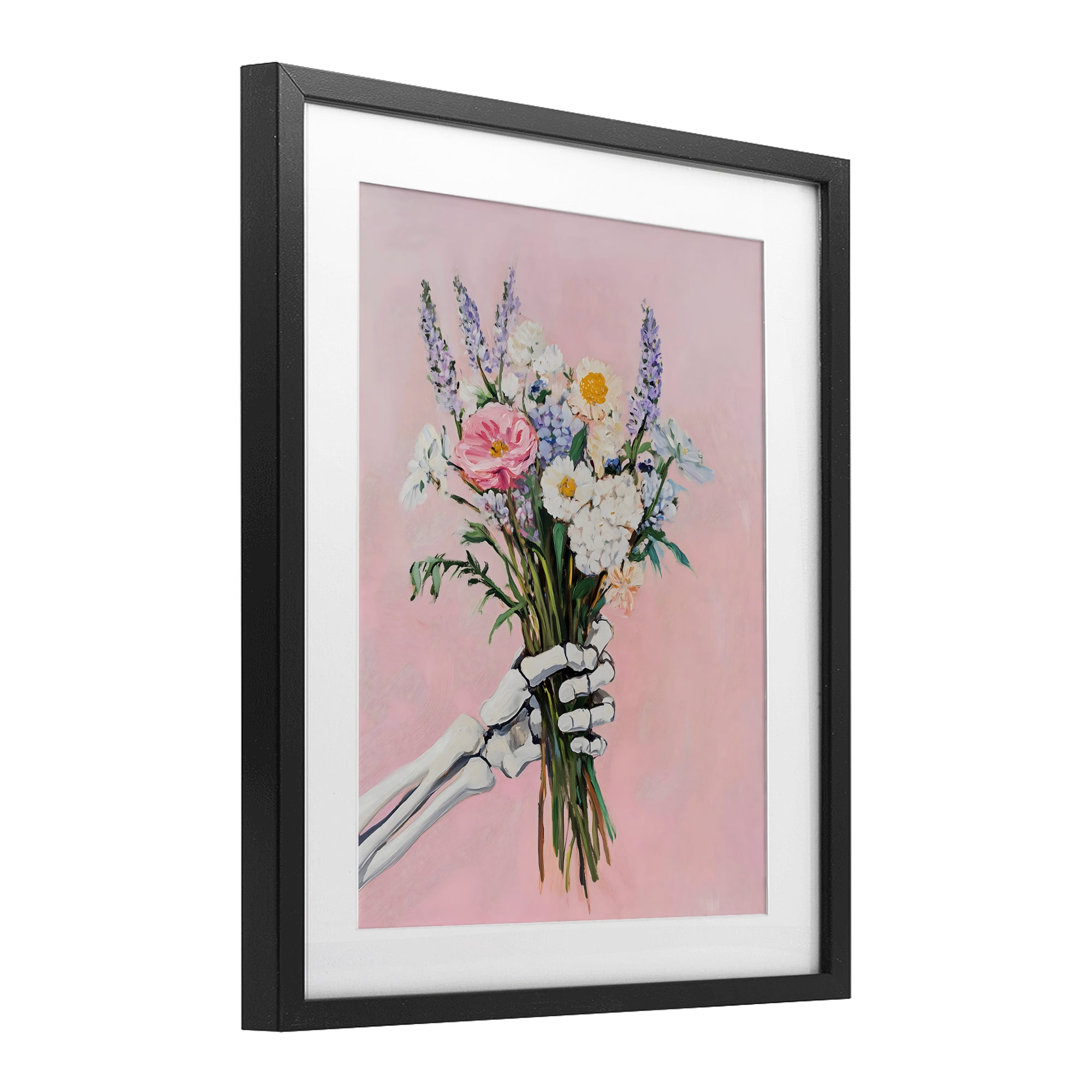 Stupell Industries Skeleton Hand Holding Flowers Black Framed Print Under Glass, design by The Prints Vibe