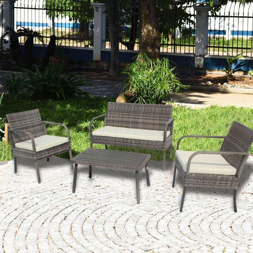 URHOMEPRO Wicker Bistro Patio Sets, 4piece Patio Furniture w/2pcs Arm Chairs 1pc Love Seat
