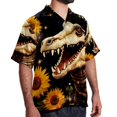 thumbnail image 2 of Crocodile Starry Sky Sunflower Men's Casual Printed Button Down Short Sleeve Spread Collar Beach Shirts for Summer, Unisex, 2 of 6