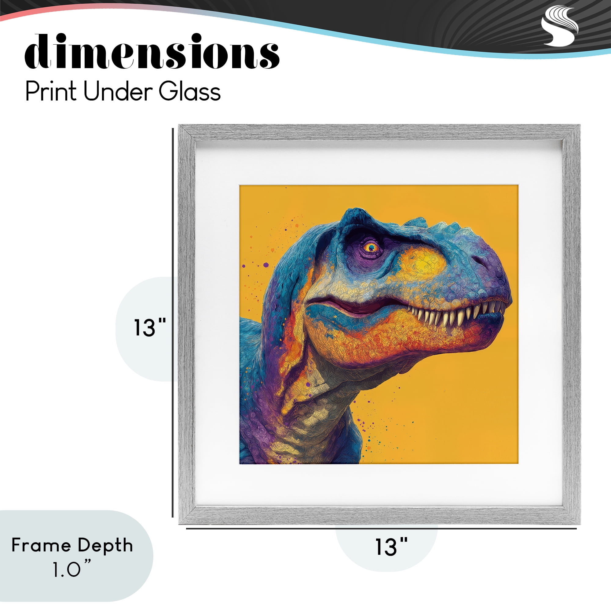 Stupell Industries Vibrant T-Rex Portrait Gray Framed Print Under Glass, design by Wumples
