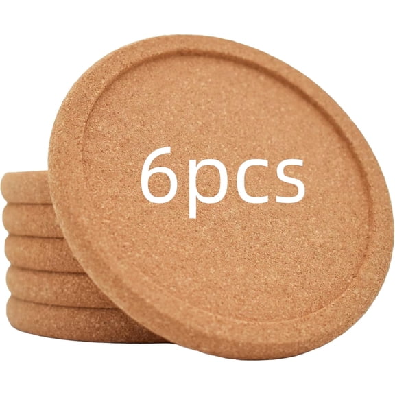 Cork Coasters Set of 6 with Lip - Absorbent Thick Drink Coasters for Wooden Table | Heat Resistant Reusable Coaster for Cups Glasses Mugs