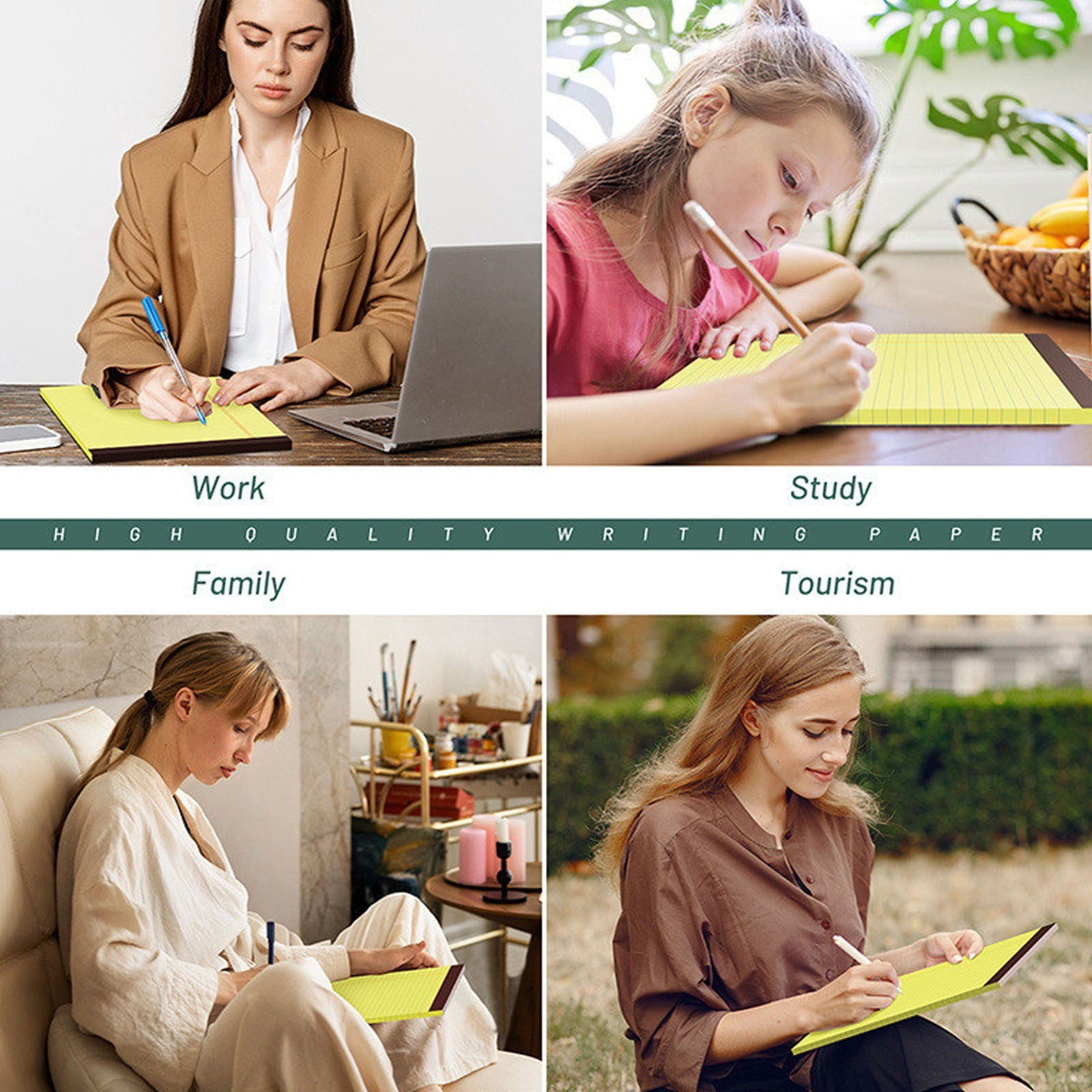 FXMLRLK 5 Pack 8.42x11.65 Inch Legal Pads, Note Pads Memo Pad for Work Study Daily Note Taking List, Lined Writing Pads Memo Refills Notepads for Office Home, 50 Sheet/Pad, Green