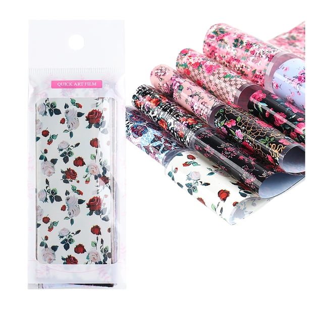 Adornos retro de flores para uñas, calcomanías de arte transferible, 10 unidades, lámina para nail art