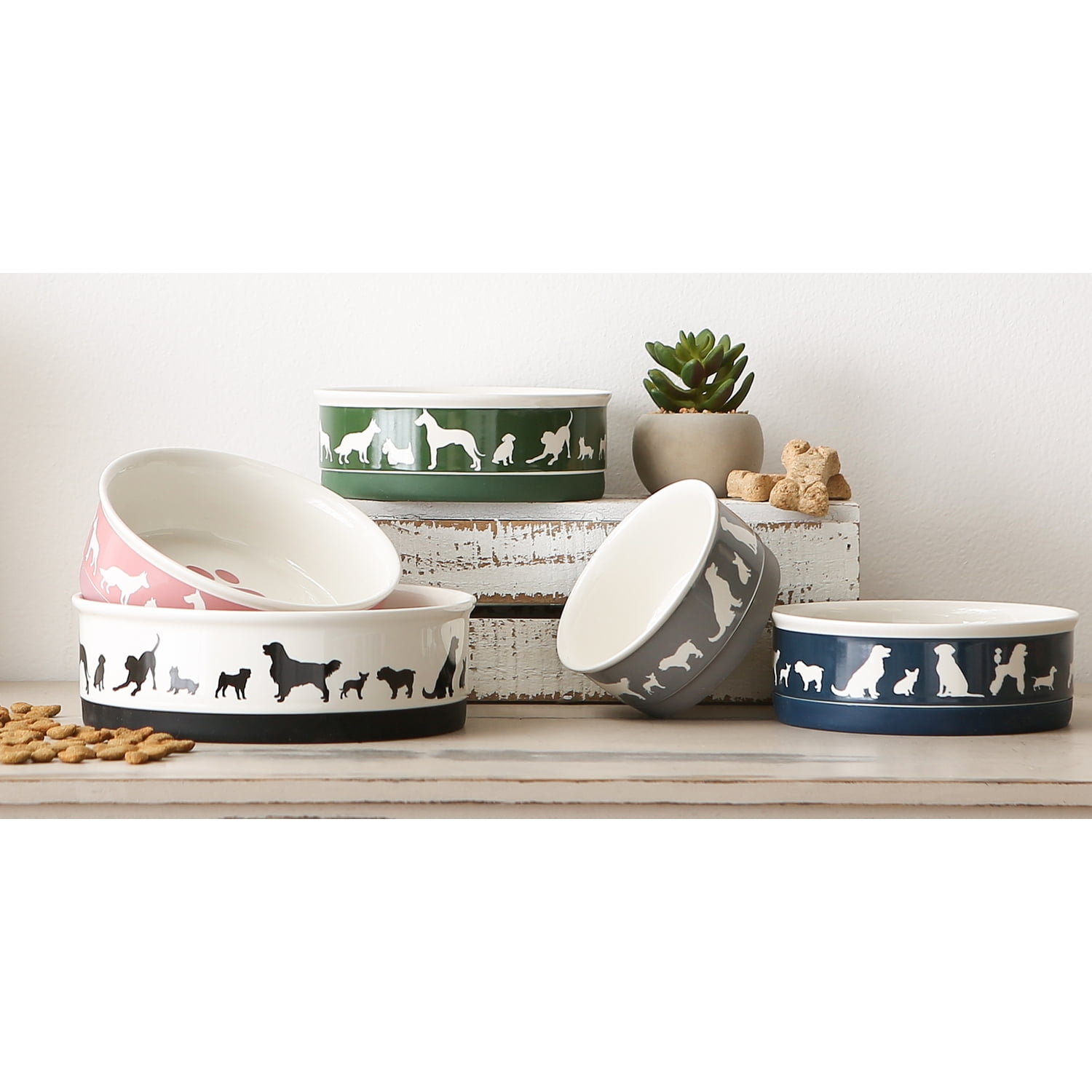 Bone Dry Ceramic Dog Bowl Set, Microwave & Dishwasher Safe, Medium, 6x2", Black/White, 2 Count