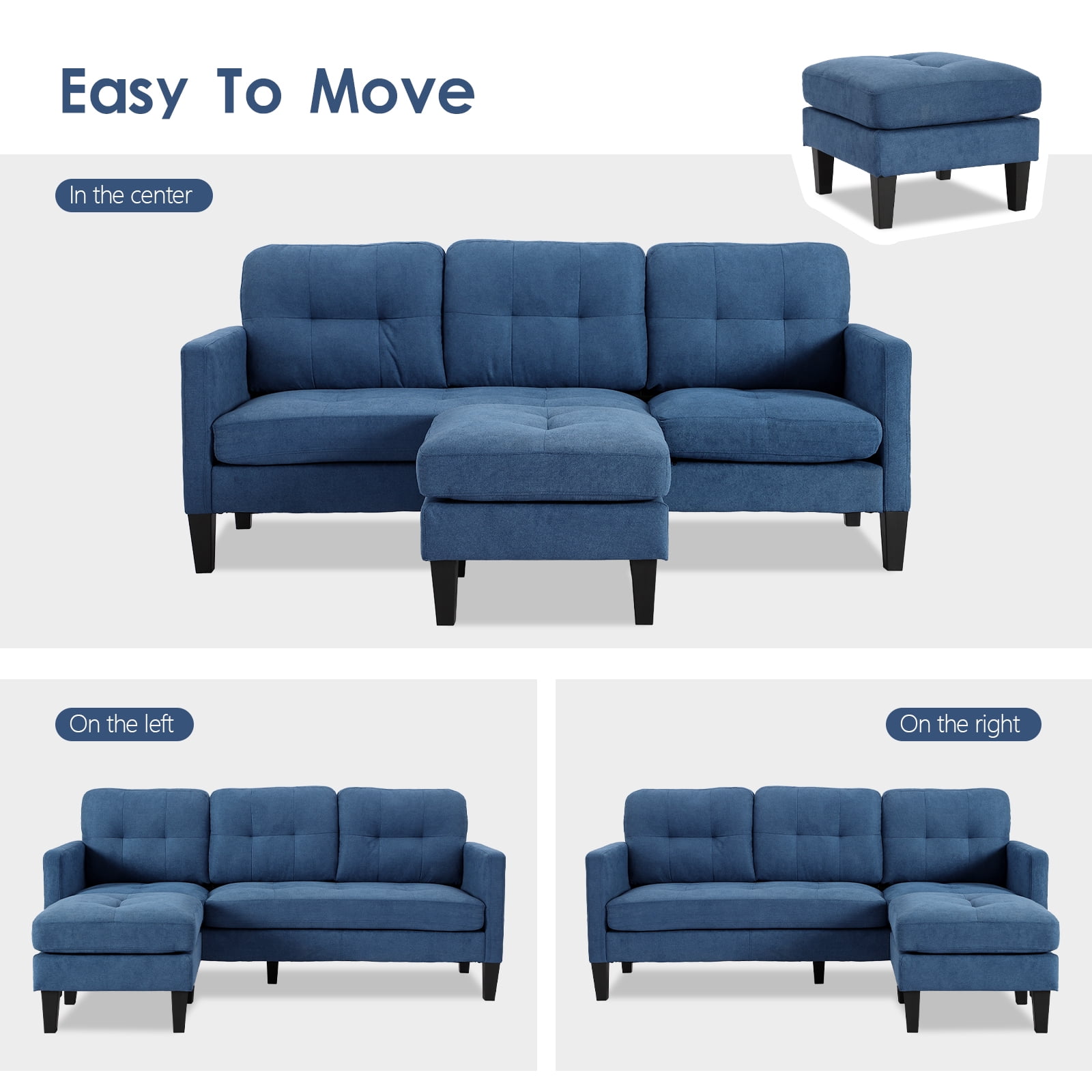 Haverchair Modern Sectional Sofa Couch with Reversible Chaise L-Shaped Couch for Living Room,BLUE