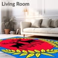 thumbnail image 2 of ODIKA 4'x6' Machine Washable Non-Slip Area Rug, Merry Reindeer Parade with Festooned Bough Borders High Traffic Rug with Pad, Blue, 611501, 2 of 8