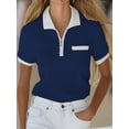 thumbnail image 4 of Women's Knit Short Sleeve Po-Lo Shirts Collared Neck Work Dressy Loose Tops for Summer Business Dark Blue XL, 4 of 7