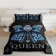 thumbnail image 2 of Homewish Diamond Bow-tie Queen Comforter Set, Blue Glitter Butterfly Bedding Sets, Retro Fashion Damask Reversible Bedding Comforter Set, Breathable Home Decor, 3-Piece, 2 of 8