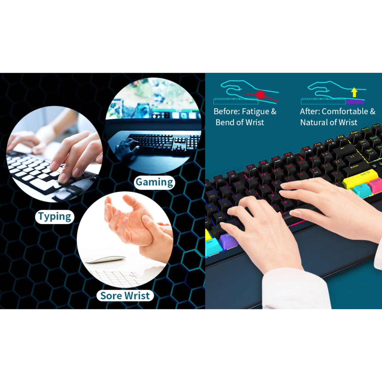 Leather Keyboard Wrist Rest, Waterproof Wrist Support for 75-104 Key Standard Keyboards, Ergonomic Office Keyboard Pad for Computer Work