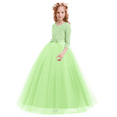 thumbnail image 3 of FYMNSI Flower Girl Dress for Wedding Vintage 3/4 Sleeves Floral Lace Princess Dresses Party Evening Dance Formal Long Gown Tulle Bow Pageant Maxi Dress 13-14 Years Grass Green, 3 of 9