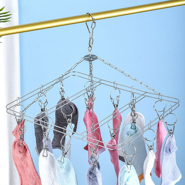 Honrane Socks Drying Rack Anti Lost Design Windproof Metal Multi Use Clothes Hanger Household Supplies