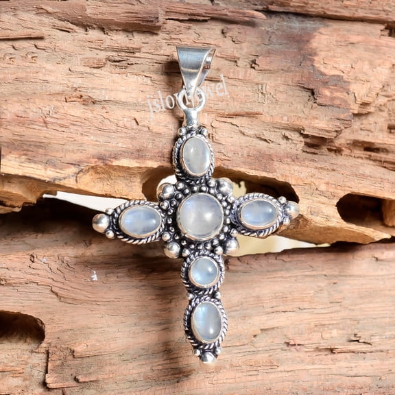 Moonstone Cross Necklace 925 sterling silver Pendant Religious Birthstone Jewelry