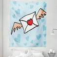 thumbnail image 1 of Cartoon Tapestry, Valentine's Day Design Image of Love Letter with Wings, Fabric Wall Hanging Decor for Bedroom Living Room Dorm, 5 Sizes, Pale Blue Vermilion, by Ambesonne, 1 of 1