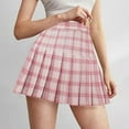thumbnail image 2 of Yuanlong Womens Skirts Preppy Style Plaid Elastic Waisted Knitting Mini Pleated Skirts Summer Classic Short Skirt For Women, 2 of 4