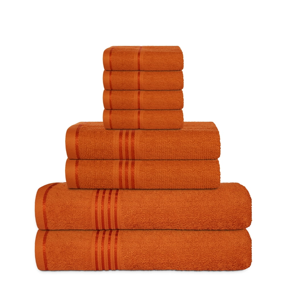 HURBANE HOME Highly Absorbent 8 Pc Orange Bath Towel Set 100 Cotton