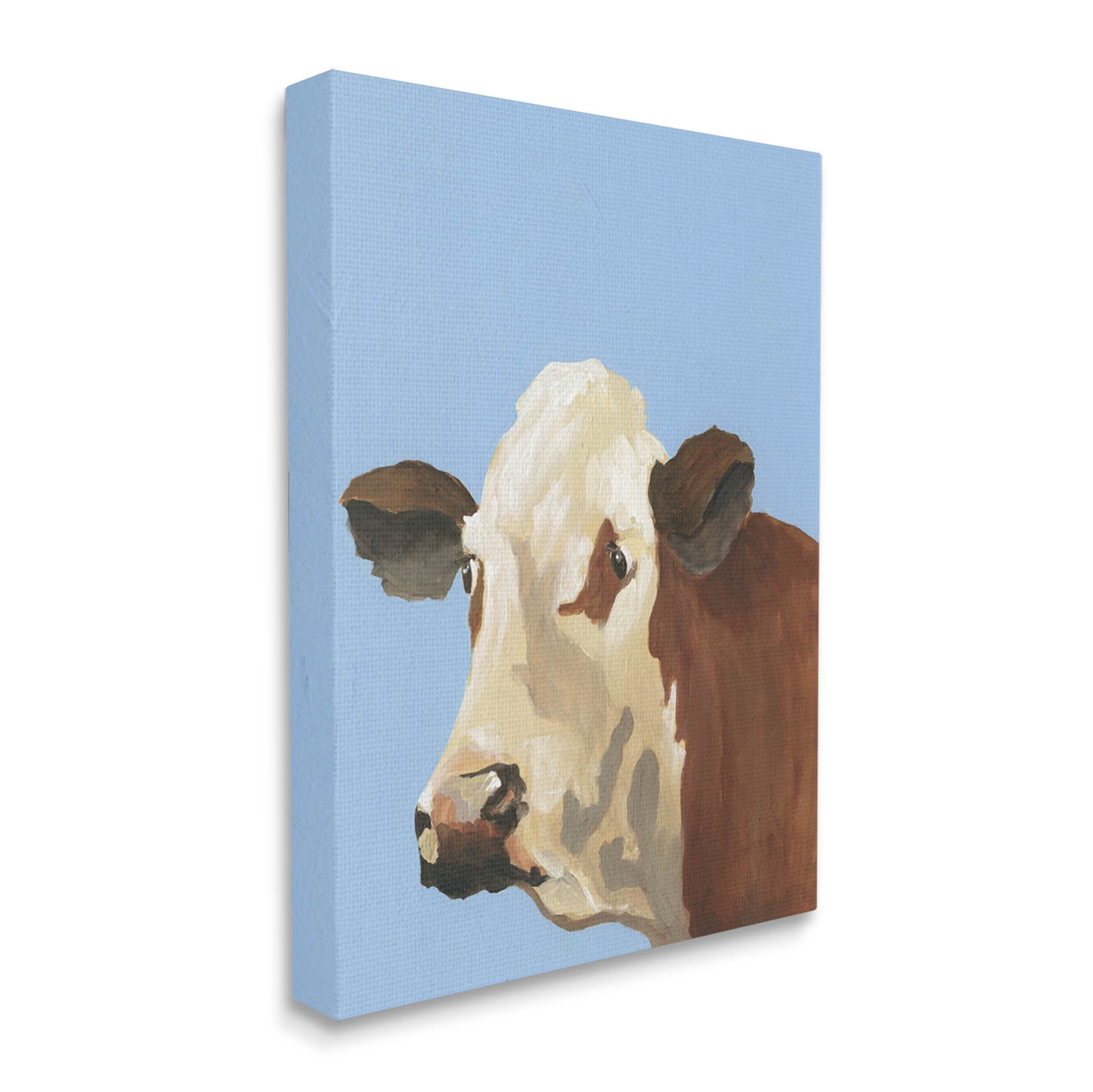 Stupell Industries Blue Farm Cow Portrait Graphic Art Gallery Wrapped Canvas Print Wall Art, Design by Regina Moore
