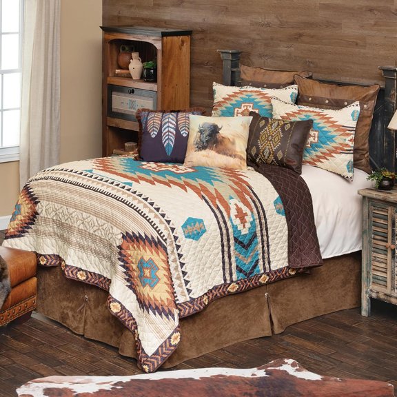Black Forest Décor Sunrise Canyon Queen Quilt Set - Cotton and Microfiber, Lightweight, Machine Washable, Southwestern Quilt with Tribal Patterns, Includes Quilt & Shams, 90" W x 90" L
