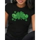 thumbnail image 1 of Women's Plus Size St. Patrick's Day Lucky Clover T-Shirt - Black with Green Glitter Shamrock Design,Camisetas de verano para mujer, manga corta, cuello redondo, casual, lindo, con gráficos, camisetas, 1 of 7